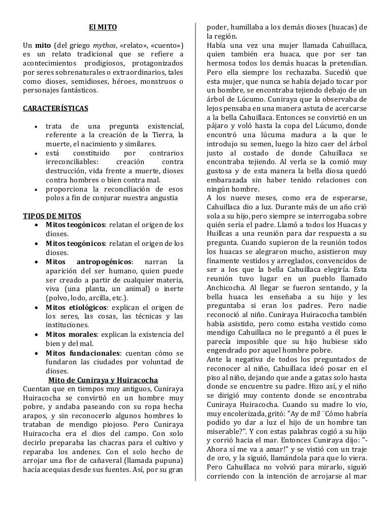 El mito significado mito de cuniraya y huiracocha