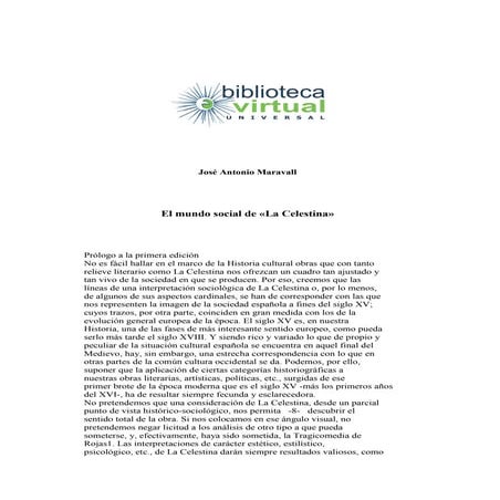 El mundo social de La Celestina. JOSÉ A. MARAVALL