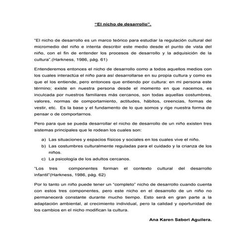 El nicho de desarrollo ensayo