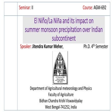 El nino and la nina impact on monsoon rainfall of India- Jitendra Kumar Meher