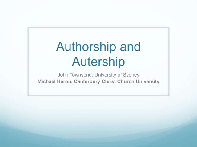Authorship and Autership