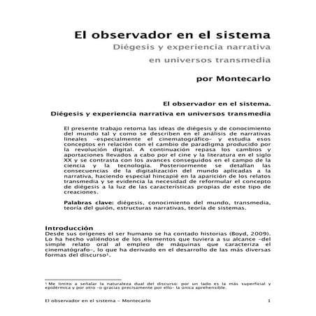 El observador en el sistema. Diégesis y experiencia narrativa en universos transmedia.