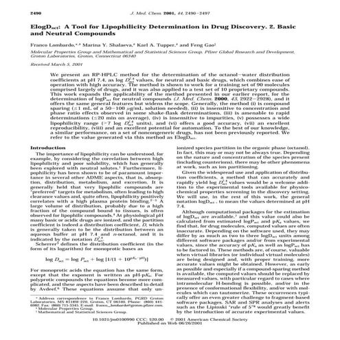 ElogDoct: A Tool for Lipophilicity Determination in Drug Discovery. 2. Basic ...