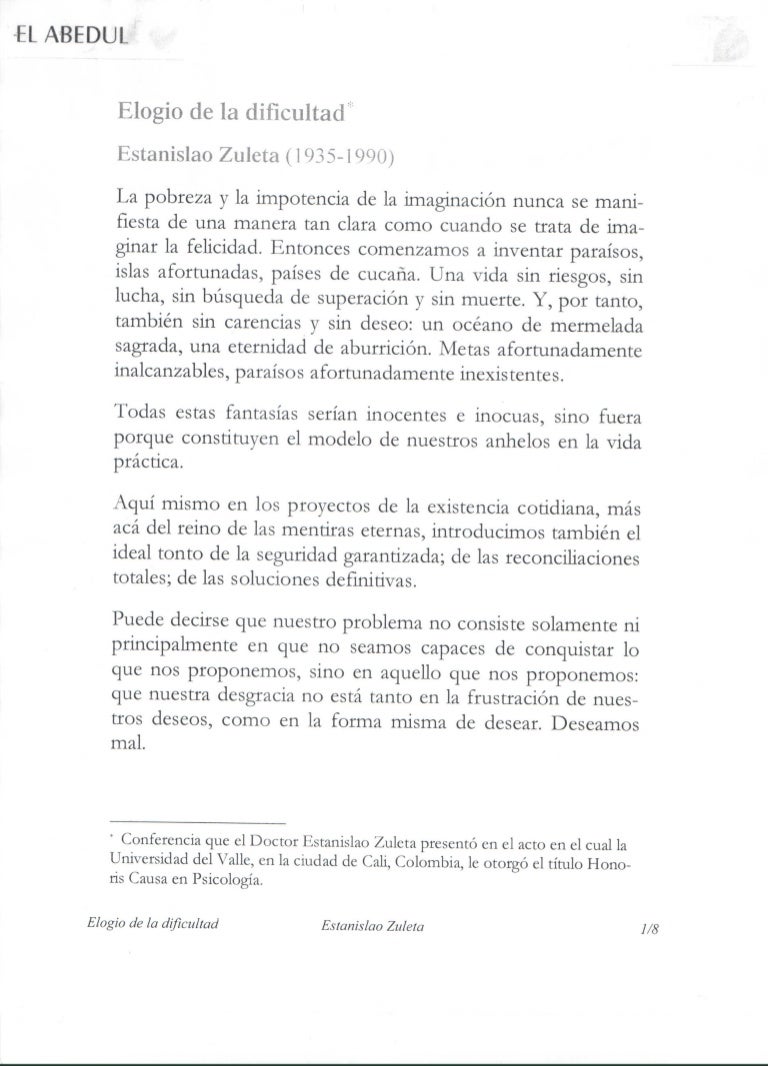 Elogio De La Dificultad Estanislao Zuleta