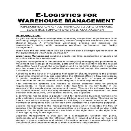 E Logistics For Warehouse Management