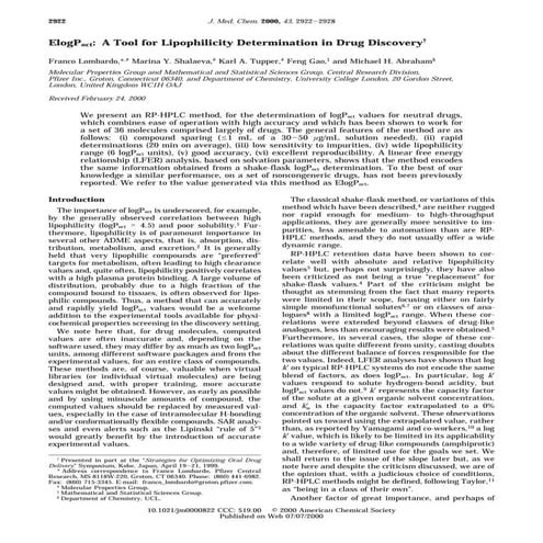 ElogPoct: A Tool for Lipophilicity Determination in Drug Discovery