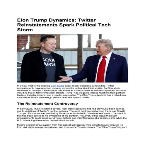 Elon Trump Dynamics: Twitter Reinstatements Spark Political Tech Storm