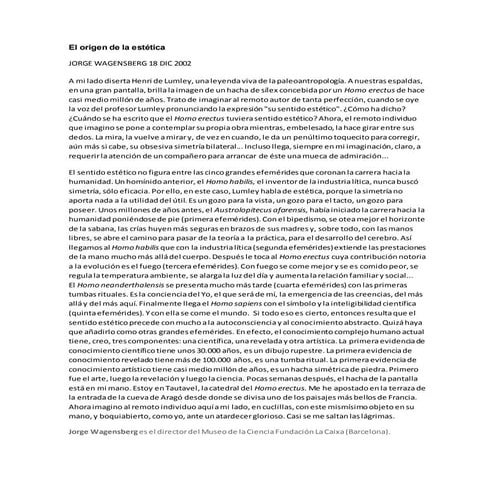 El origen de la estética