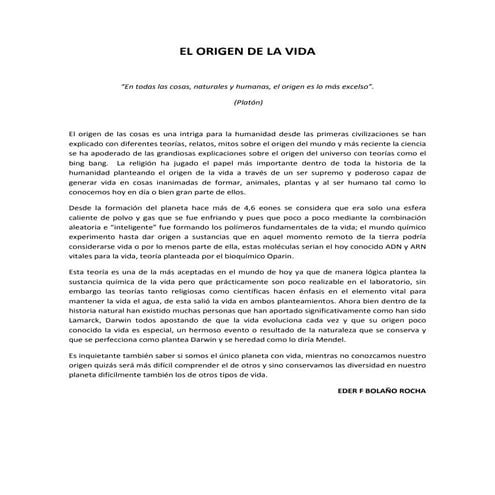 El origen de la vida | PDF