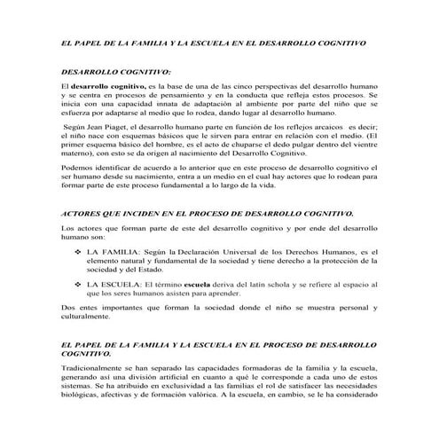El papel de la familia y la escuela en el desarrollo cognitivo