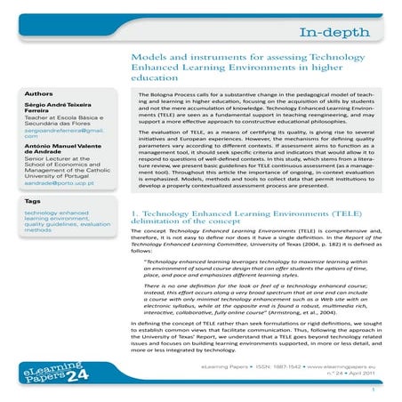 Models and instruments for assessing Technology Enhanced Learning Environment...