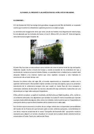 EL PASADO, EL PRESENTE Y LAS ANÉCDOTAS DEL HOTEL RITZ BY BELMOND