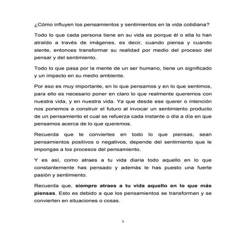 El pensamiento crea sentimientos