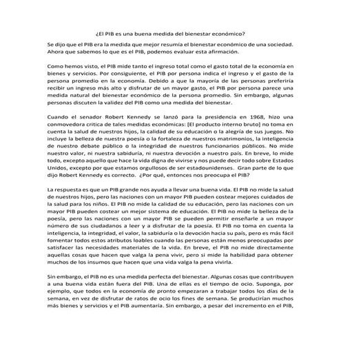 El pib es una buena medida del bienestar económico