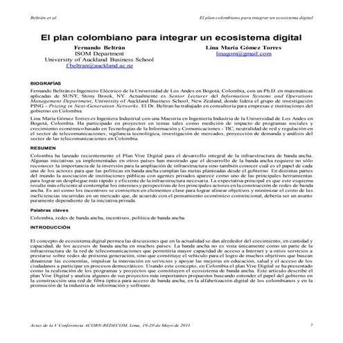 El plan colombiano para integrar un ecosistema digital - Fernando Beltrán (2011)