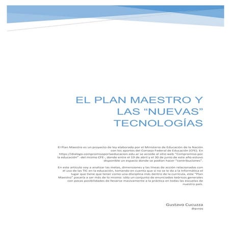 El Plan Maestro y las "nuevas" tecnologías