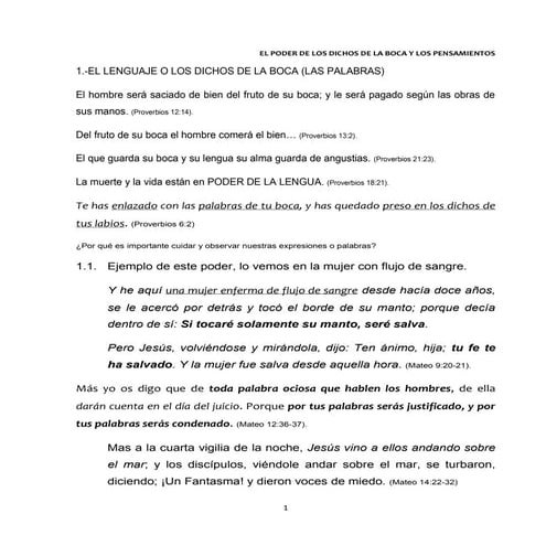 El poder de dichos de la boca y pensamientos