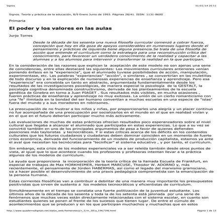 "El poder y los valores en las aulas. rastreando la perspectiva sociocrítica ...