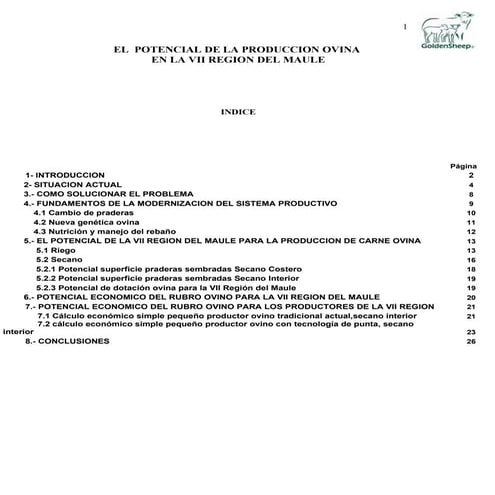 El  Potencial De La Producción Ovina En La Vii Region De  Maule