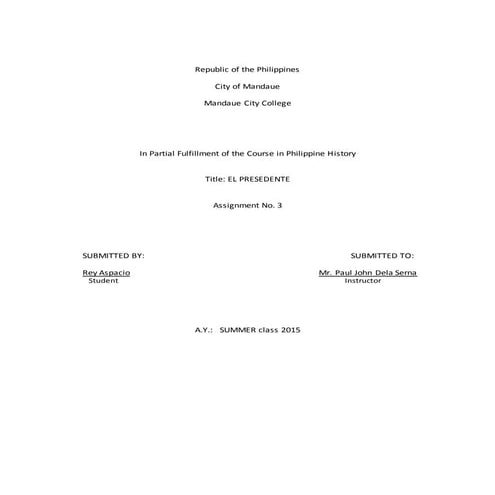 El presedente Movie - Summary and Reaction Paper