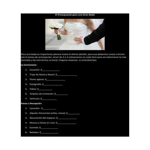 El presupuesto para una gran boda