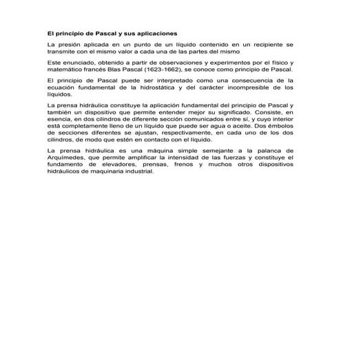 El principio de pascal y sus aplicaciones