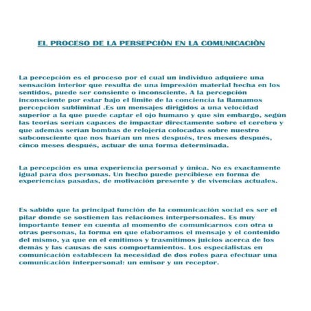 El proceso de la persepciòn en la comunicaciòn investigaciòn