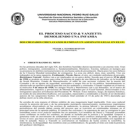 El Proceso Sacco & Vanzetti DEMOLIENDO UNA INFAMIA por el Dr. Néstor A. Tenor...