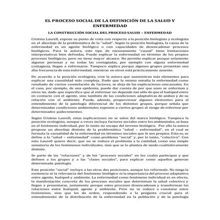 El proceso social de la definición de la salud y enfermedad
