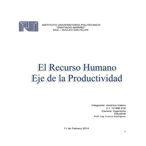 El recurso humano eje de la productividad