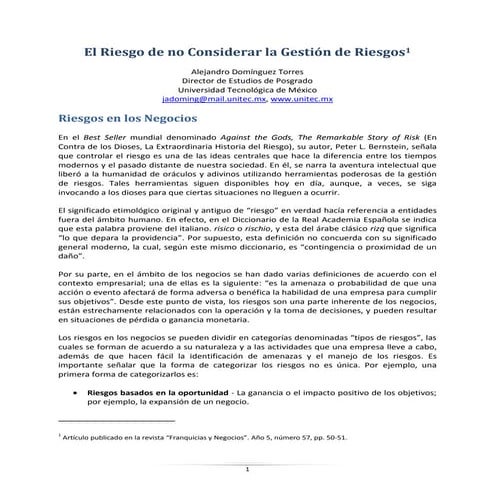 El riesgo de no considerar la gestión de riesgos