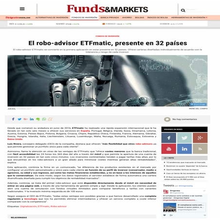 El robo advisor etfmatic presente en 32 países 