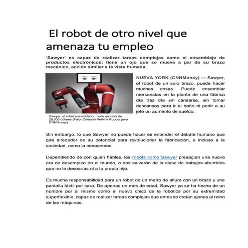 El robot de otro nivel que amenaza tu empleo | PDF