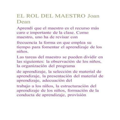 El rol del maestro joan dean