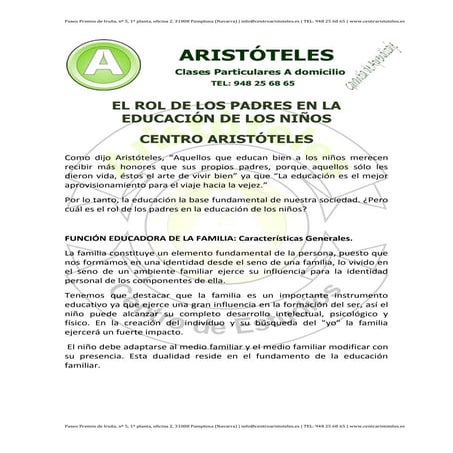 El rol de los padres en la educación de los niños - Centro Aristóteles - 