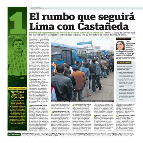El rumbo que seguirá lima con castañeda