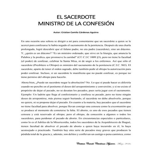 El sacerdote ministro de la confesión. autor. cristian camilo cárdenas aguirre. marzo 2016.
