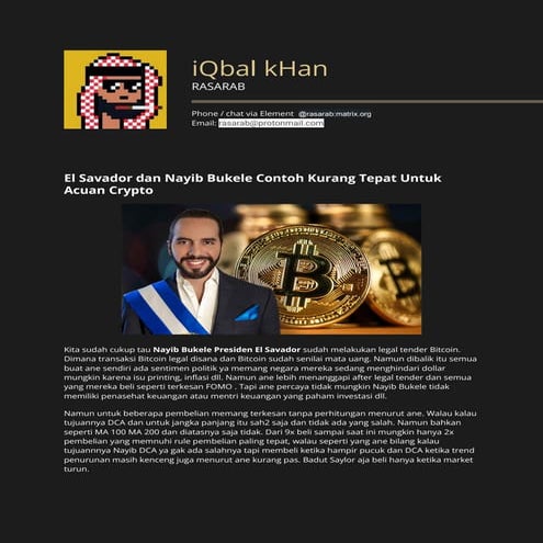 El Savador dan Nayib Bukele contoh kurang tepat untuk acuan crypto  - RASARAB