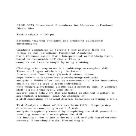 ELSE 6073 Educational Procedures for Moderate to Profound Disa