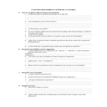 El señor de la guerra. cuestionario