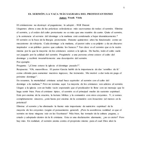 El sermón la vaca más sagrada del protestantismo