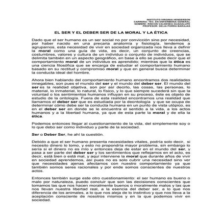 El ser y el deber ser de la ética y la moral