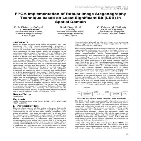 FPGA-Based Robust Image Steganography Using LSB in Spatial Domain | PDF