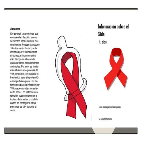 Folleto tríptico informativo datos sida vih sencillo rosa rojo blanco ...