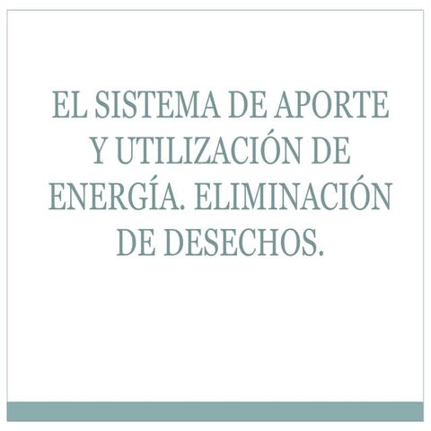 El sistema de aporte y utilización de energía. Eliminación de desechos.