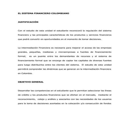 El sistema financiero colombiano