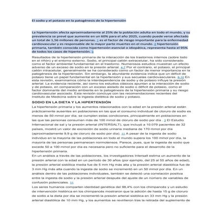 El sodio y el potasio en la patogénesis de la hipertensión