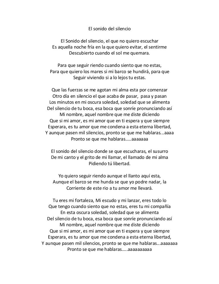 Sonido Del Silencio Letra En Espanol