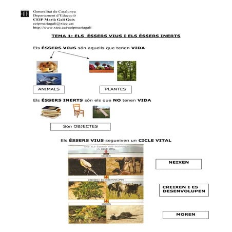 Els éssers vius i inerts. Teoria.