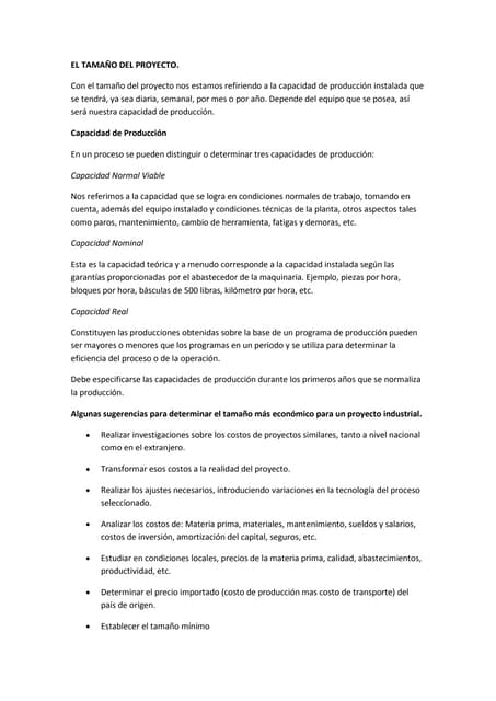 Determinación del Tamaño Óptimo de la Planta | PPT